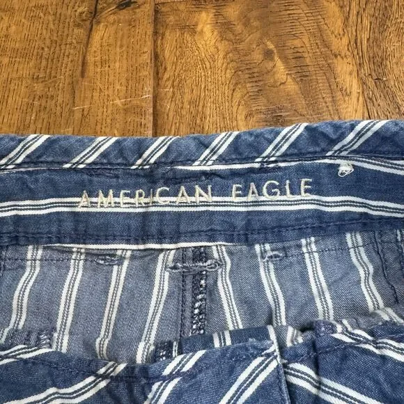 American Eagle Chambray Hi Rise Wide Leg Striped Pant Tie Waist Womens Size 0 - Picture 2 of 7